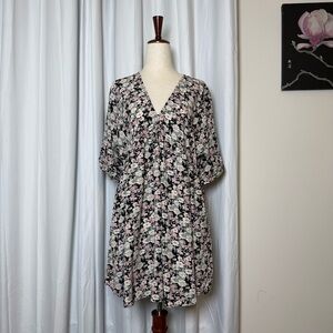 Natural Life Floral Babydoll Tunic Boho Flowy V Neck Medium